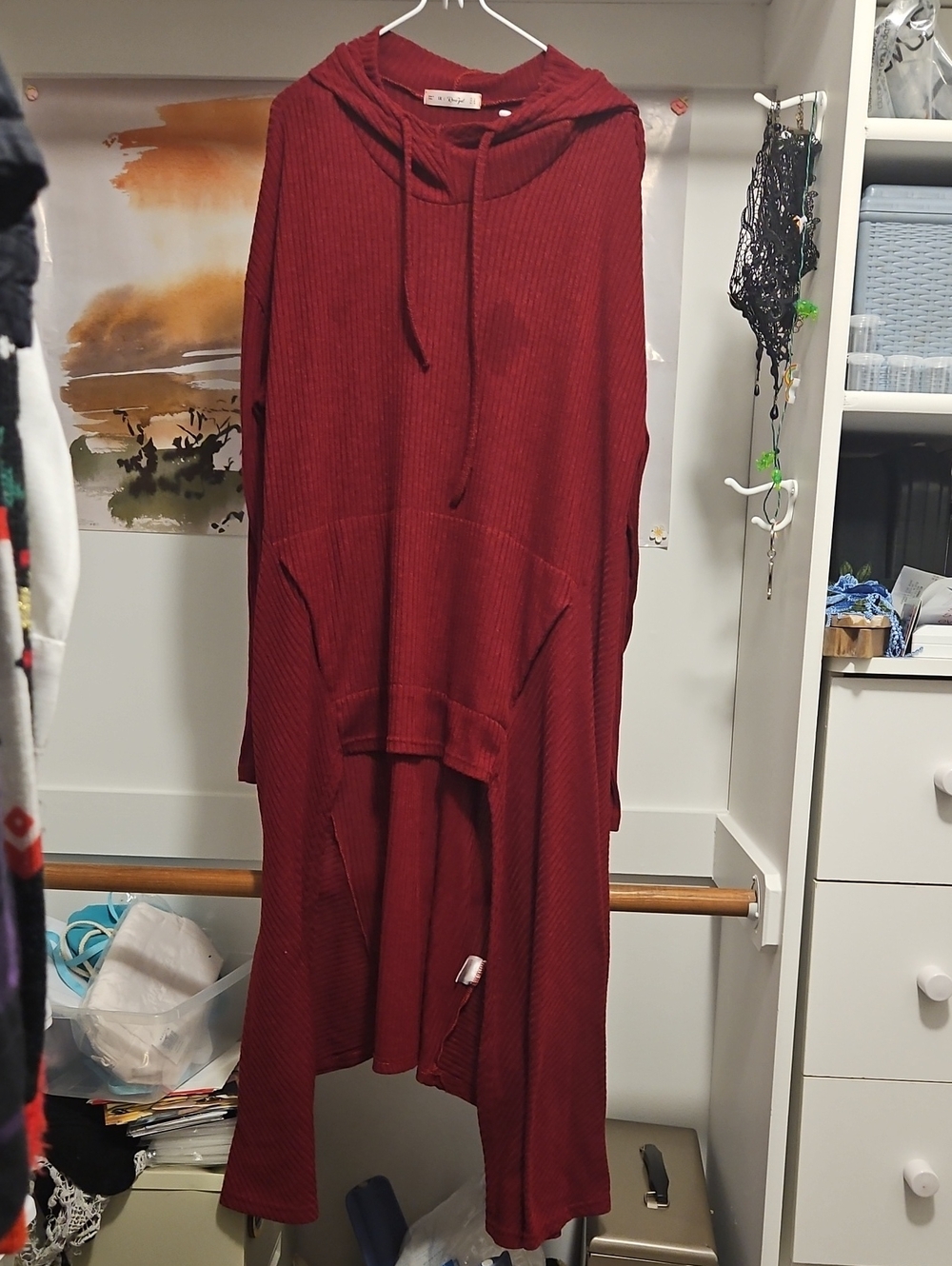 Rosegal Asymmetrical Ribbed Hooded Dress in Deep Red